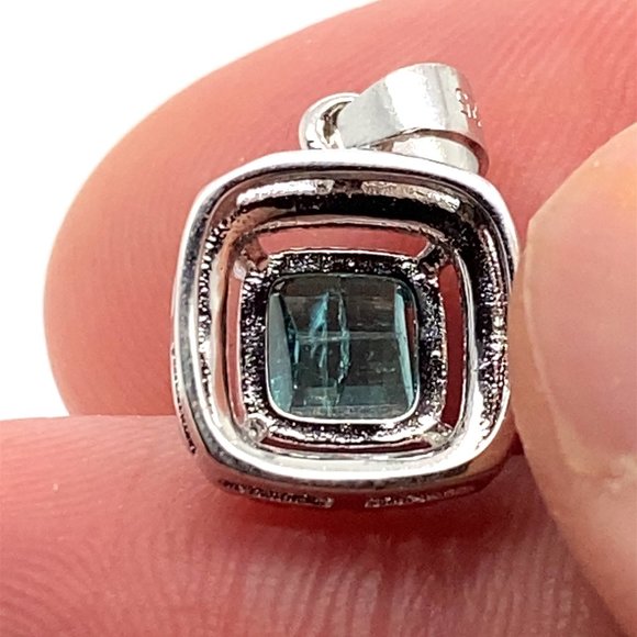 Blue Tourmaline 1.01ct White Gold Finish Solid 925 Sterling Silver Pendant - Picture 3 of 7